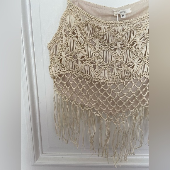 NWT Millau Crochet Cream Eclectic Unique Festival Bohemian Fringe Crop Tank Top - Picture 5 of 15